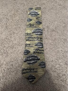 Harley-Davidson Men's Vintage Silk Neck Tie Green Black Gray Very Nice!